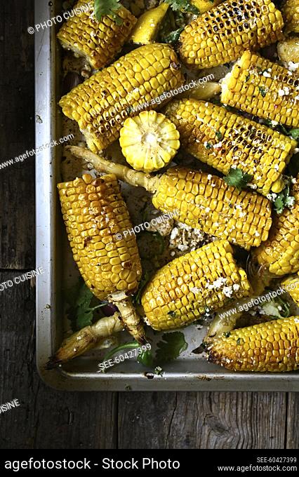 Roasted corn on the cobs