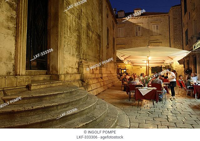 Pavement cafe near Church of Saint Blaise in the evening, Luza square, Dubrovnik, Dubrovnik-Neretva county, Dalmatia, Croatia