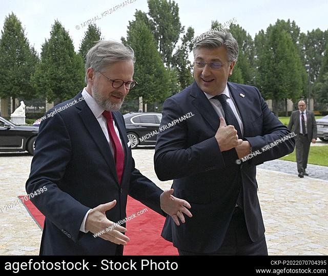 Czech Prime Minister Petr Fiala (right) meets Croatian counterpart Andrej Plenkovic, to discuss energy security and Russian invasion of Ukraine in Prague