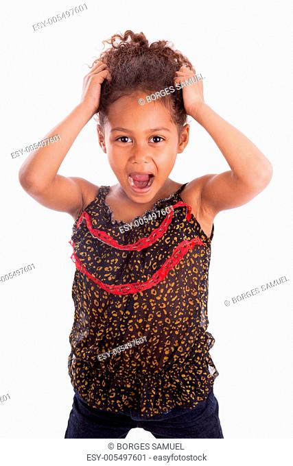 Little African Asian girl holding her head