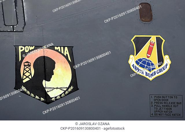 U.S. strategical bomber B-52 Stratofortress and B-1B Lancer (pictured stickers on the airplane) land in Airport Mosnov, Czech Republic, September 13, 2016