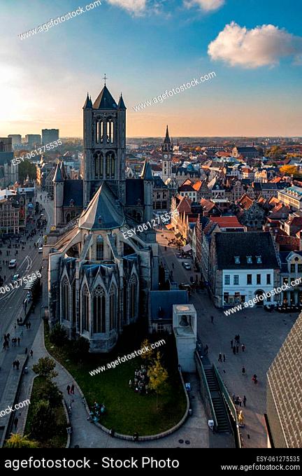 A picture of Saint Nicholas' Church as seen from the Ghent Belfry