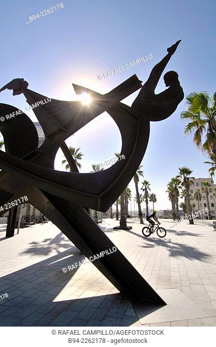 Steel sculpture 'Homenatge a la natació' by Alfredo Lanz. 2004. Mar square. Barceloneta neighborhood. Barcelona. Catalonia. Spain