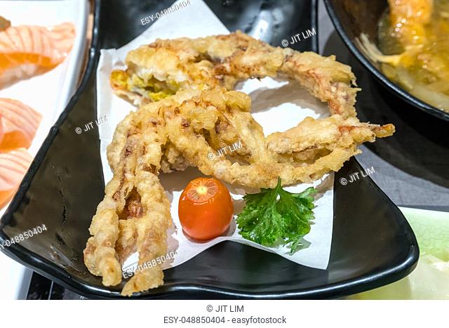 Deep fried Japanese Spider Crab appetizer closeup macro