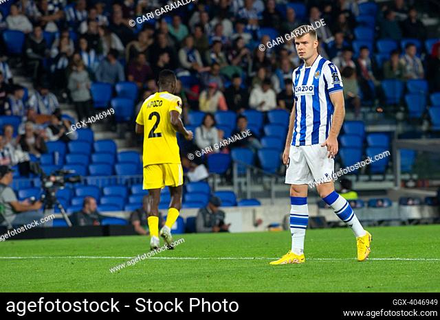 Alexander Sorloth of Real Sociedad in action during the UEFA Europa League Group E match between Real Sociedad and FC Sheriff Tiraspol at Reale Arena