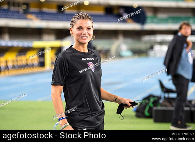 Italian singer Alessandra Amoroso at the Match of the Heart live from the Bentegodi Stadium in Verona with the challenges of the teams led by Alessandra Amoroso