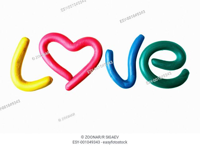 Word LOVE made from plasticine