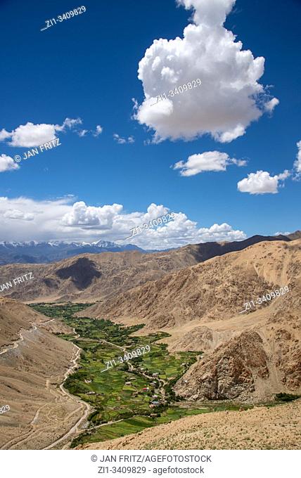 view at Indus valley from Khardung La pass in Ladakh, India