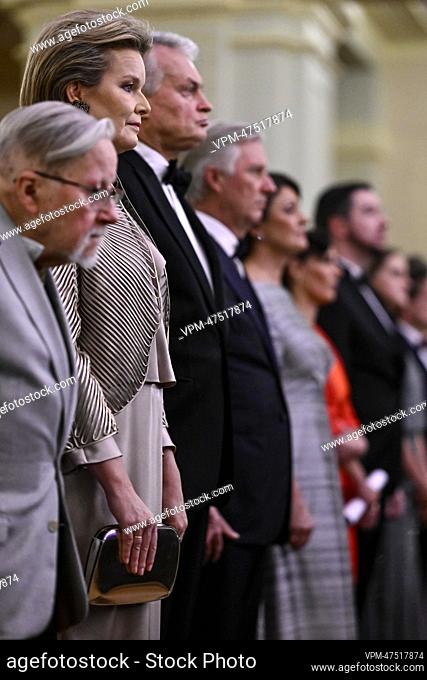 Queen Mathilde of Belgium pictured during a concert at the Grand Concert Hall of the Philharmonic Institute of Vilnius, during the official state visit of the...