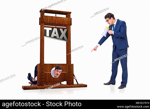 Businessman in heavy high taxes business concept