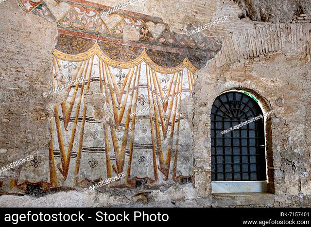 Historic Roman Ornaments Murals in Temple of Romulus, Roman Forum, Rome, Latium, Italy, Europe