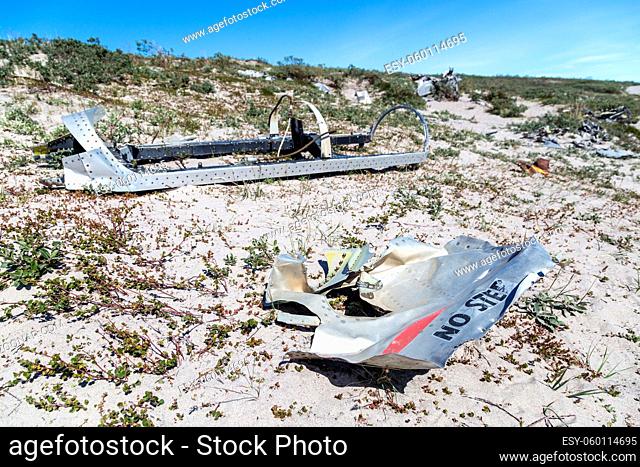 Kangerlussuaq, Greenland - July 13, 2018: Wreck of an American fighter aircraft that crashed in 1968