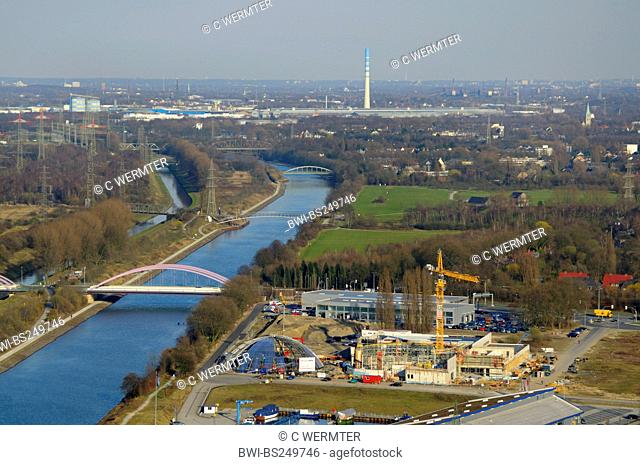 view from gasometer of Rhein Herne chanel and Emscher river, Germany, North Rhine-Westphalia, Ruhr Area, Oberhausen