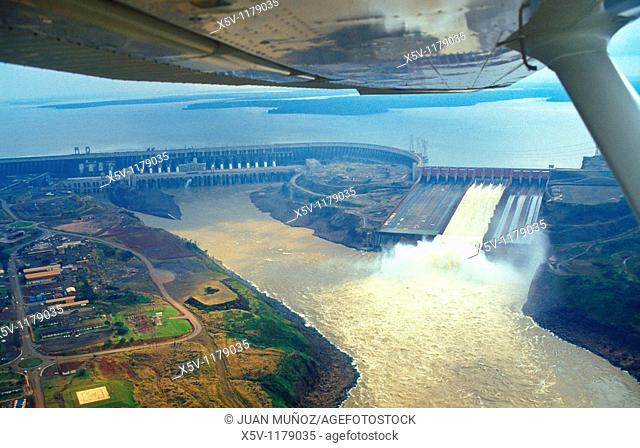 Itaipu hydroelectric dam. Border between Brazil and Paraguay. South America
