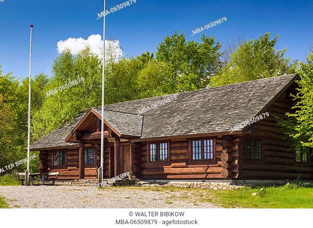 Denmark, Jutland, Rold Skov and Rebild Bakker, Denmark's largest forest, Lincoln Log Cabin, replica of US President Abraham Lincoln's birthplace