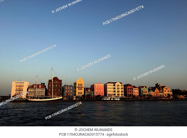 Curacao, Willemstad, the waterfront houses of Punda on the Handelskade, facing the Sint Annabaai