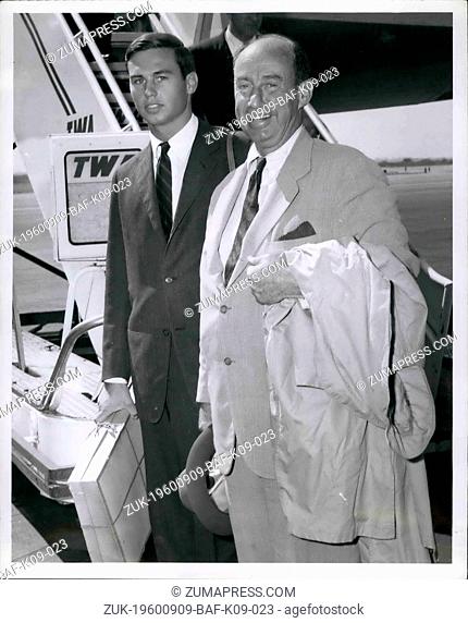 Sep. 09, 1960 - Idlewild Airport, N.Y. -- Two-the presidential candidate Adlai Stevenson and his son, John Fell, 22, are caught by the photographers on their...