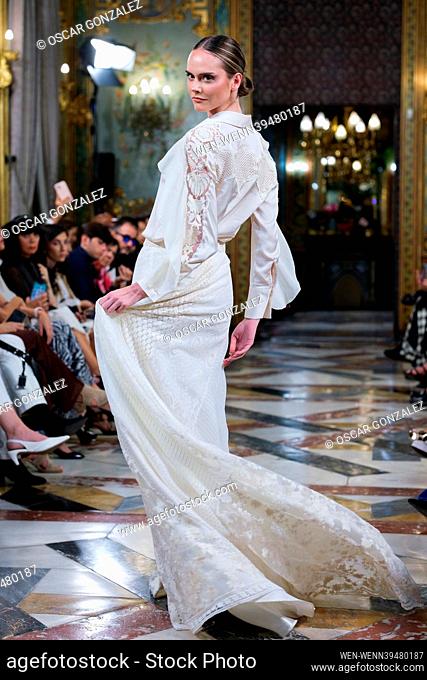 model showcases creations by SUSANA HIDALGO during the Atelier Couture bridal catwalk within Madrid Fashion Week, at Santa Isabel Palace in Madrid