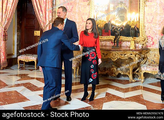 Spanish Royals Meet ""Princesa De Girona"" Foundation At The Royal Palace Featuring: King Felipe VI of Spain, Queen Letizia of Spain Where: Madrid