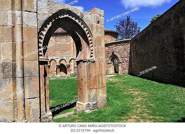 The Romanesque Monastery of San Juan de Duero, XIIth century, archs in the cloister. Soria, Spain