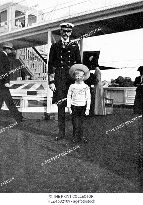 King Haakon VII of Norway (1872-1957) with his son Olav (903-1991), the future King Olav V, 1908. From Queen Alexandra's Christmas Gift Book