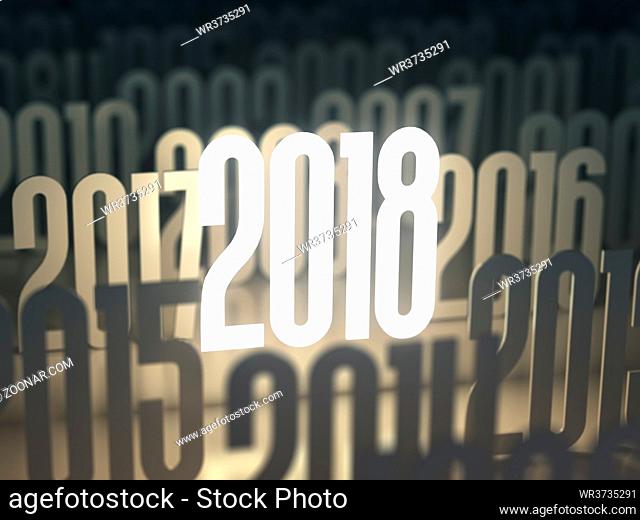New year 2018. Background from different years. 3d illustration