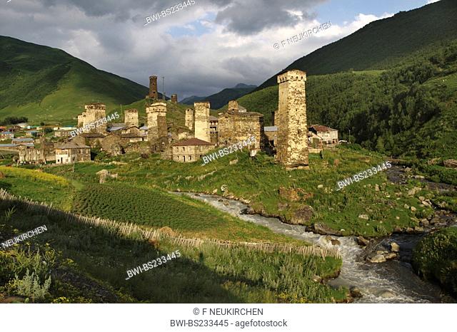Ushguli, mediaeval village with typical Svanetian protective towers, Georgia, Caucasus