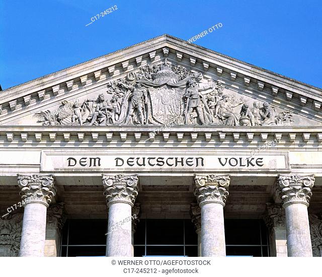 The Reichstag, fronton inscription. Berlin. Germany