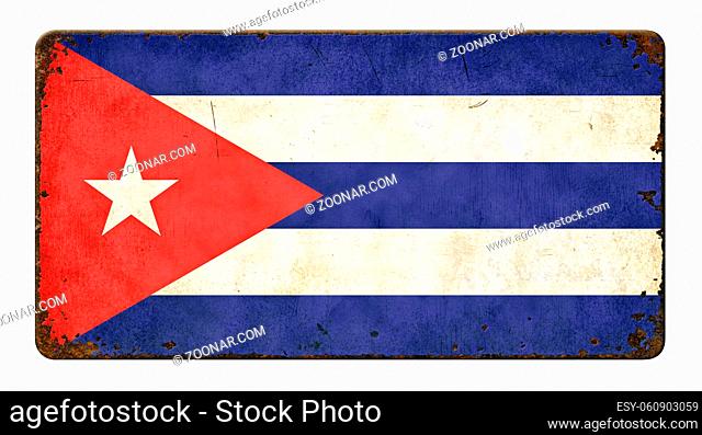 Vintage metal sign on a white background - Flag of Cuba