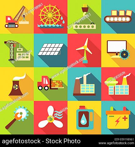 Industrial icons set. Flat illustration of 16 industrial vector icons for web