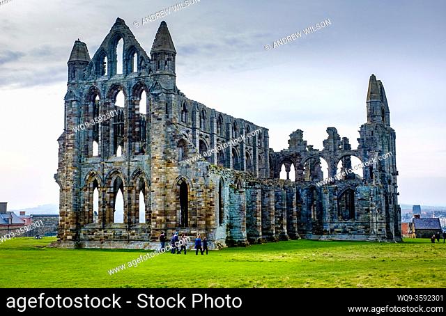 Whitby Abbey - a ruined Benedictine Abbey overlooking the North Sea on the East Cliff above Whitby in North Yorkshire, England