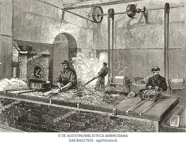 Drying room, Her Majesty's Mint, Tower Hill, London, United Kingdom, illustration from The Graphic, volume XXVIII, no 713, July 28, 1883