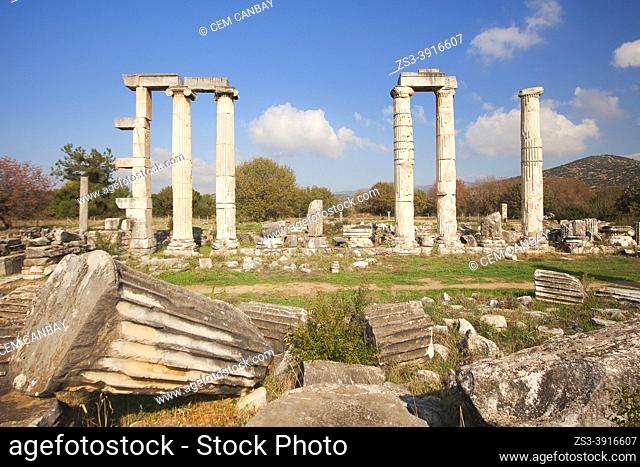 View to the Temple Of Aphrodite at Acrocorinth, a sanctuary dedicated to the goddess Aphrodite in Aphrodisias Archaeological Site, Geyre, Aydin Province