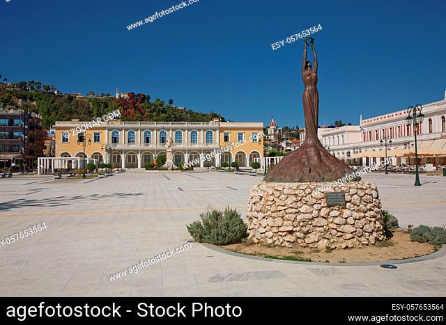 Zakynthos, Greece - October 17, 2017: Main square in Zakynthos town, Greece during beautiful summer day