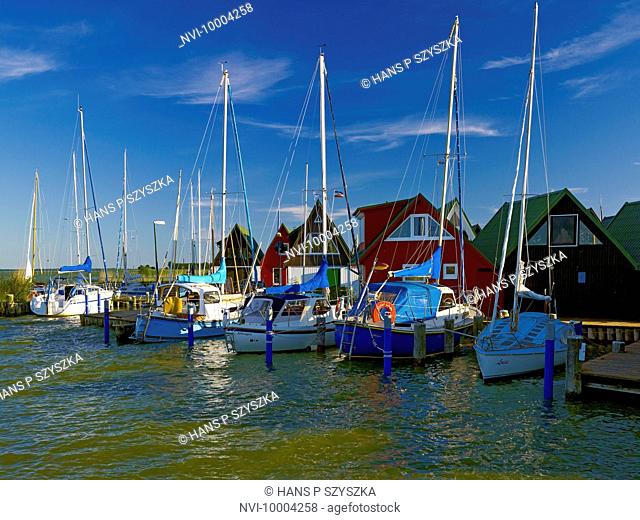 Sailboats in the harbor, Althagen near Ahrenshoop, Darss Fischland Zingst, Mecklenburg-Western Pomerania, Germany