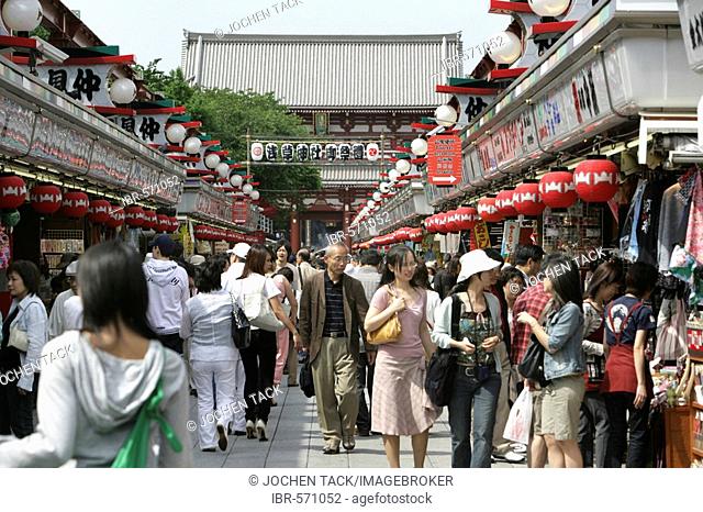 Japan, Tokyo: Shrine festival, called Matsuri. Asakusa Kannon Shrine Temple district. Nakamise alley. Many shops with religious souvenirs