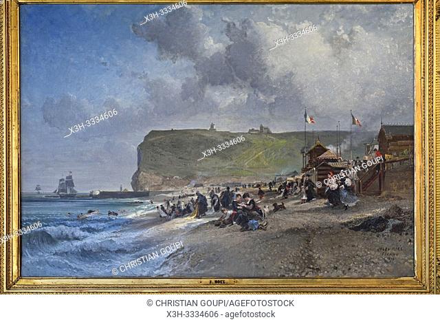 "Crinolines sur la plage, 1871", oeuvre de Jules Noel (1810-1881), Musee des Pecheries, Fecamp, departement de Seine-Maritime, region Normandie