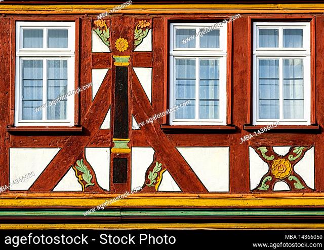 Europe, Germany, Hesse, city Herborn, historical old town, half-timbered detail at Nassauer Haus, market 2
