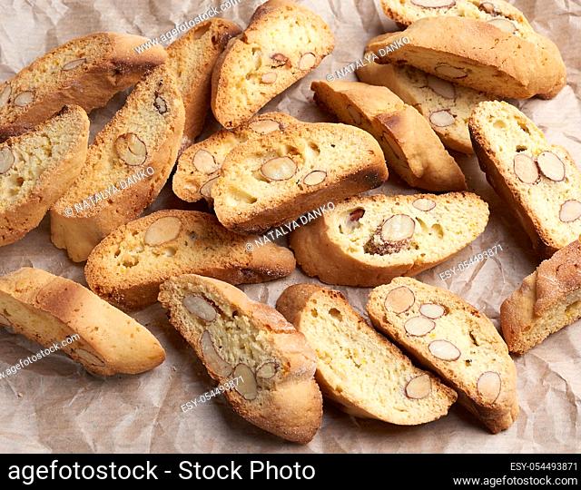 pieces of baked italian christmas biscotti cookies, top view