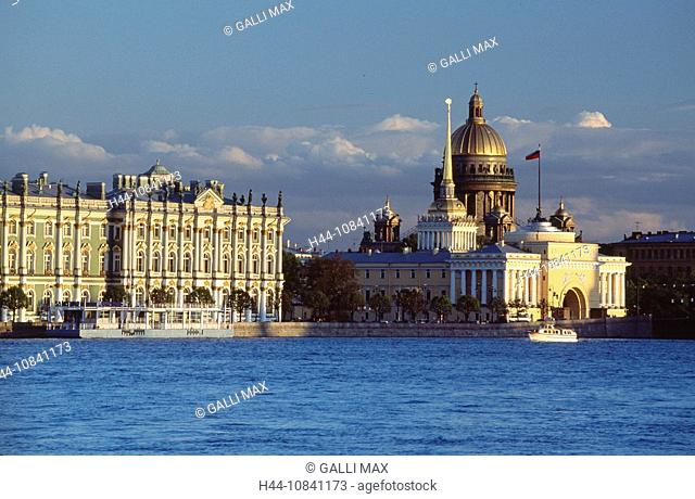 Russia, Saint Petersburg, river Neva, Saint Isaac Cathedral, Admiralty, historic, buildings, Europe