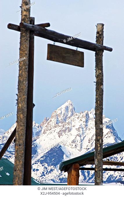 Moose, Wyoming - The Grand Teton viewed from the Triangle X Ranch, a guest ranch in Grand Teton National Park
