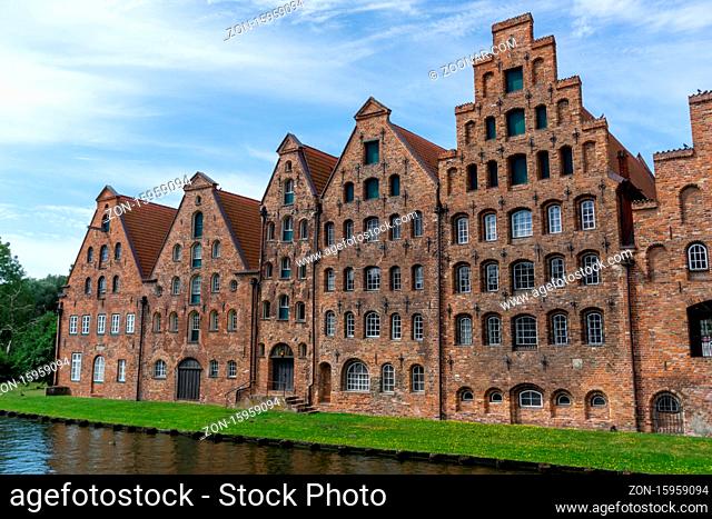Lubeck, S-H / Germany - 9 August 2020: historic old buildings in the city center of Lubeck