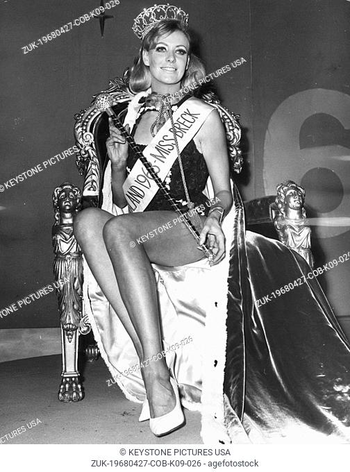 Apr 27, 1968 - London, England, United Kingdom - JENNIFER LOWE, 22-year-old secretary from Whitley, is crowned Miss England 1968 at the Lyceum