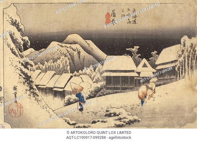 Kanbara, Night Snow, Utagawa Hiroshige ???? (Japanese, 1797-1858), Edo, 1833-1834, ink on paper, color woodblock print, 12-3/4 x 18-5/8 in