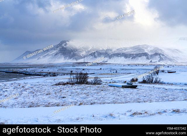 Winter landscape near Stadir, Capital Region, Iceland, Europe