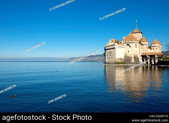 Switzerland Vaud, Waadt, Montreux, Veytaux, Château de Chillon, Schloss, castle, Lac Léman, Genfer See, Geneva Lake, printemps, Frühling, spring