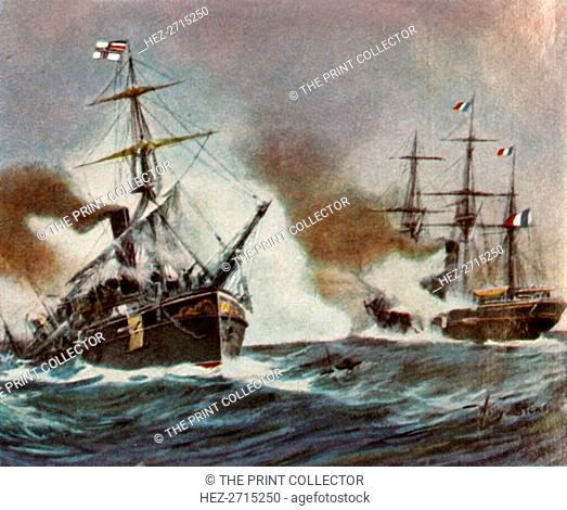 Battle between the Meteor and the Bouvet off Havana, 9 November 1870, (1936). Creator: Unknown