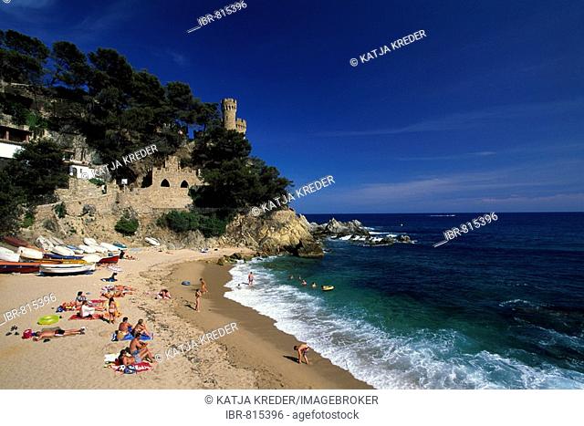Beach and castle in Lloret de Mar, Costa Brava, Catalonia, Spain, Europe