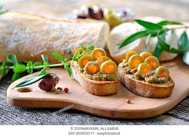 Baguette with olive paste