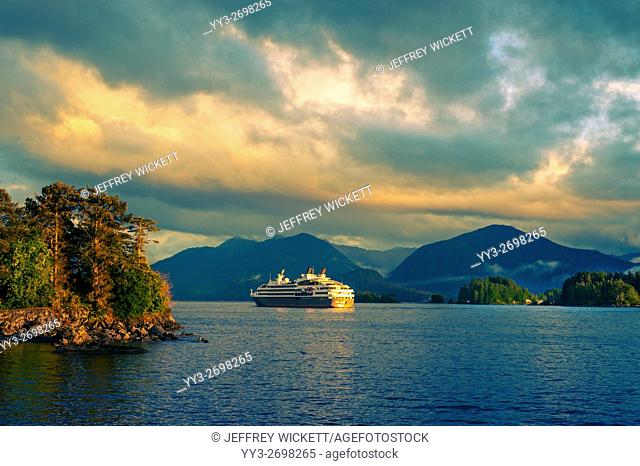 The cruise ship, Le Boreal anchored in Eastern Channel, Sitka, Alaska, USA